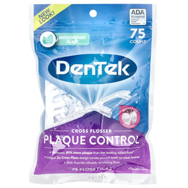DenTek Cross Flosser: Plaque Control, Mouthwash Blast, 75 X-Shaped Floss Picks for Superior Clean