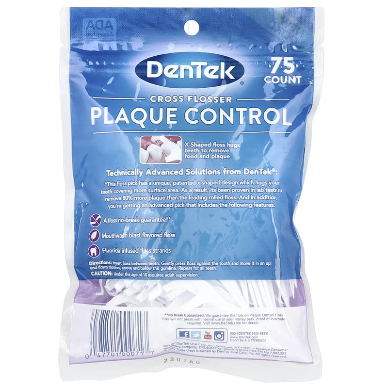 DenTek Cross Flosser: Plaque Control, Mouthwash Blast, 75 X-Shaped Floss Picks for Superior Clean