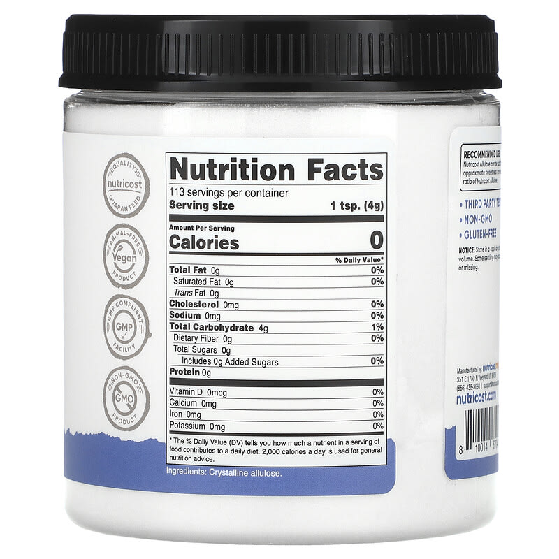 Nutricost Pantry Allulose: 1 lb Zero Calorie Sweetener Granulated Sugar Substitute