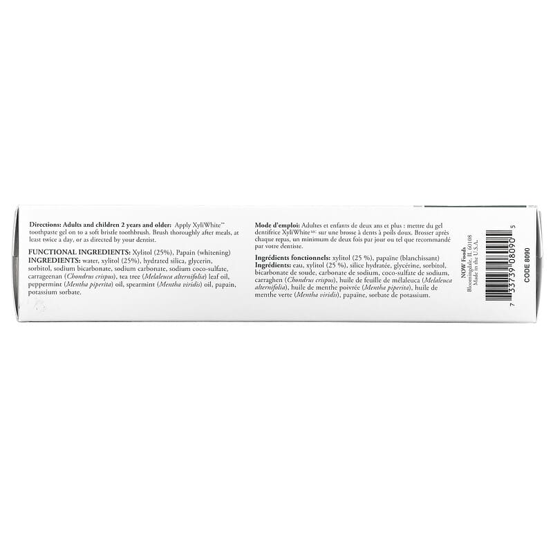 NOW Foods XyliWhite Refreshmint Toothpaste Gel: Fluoride-Free, Whitening, Plaque Reduction