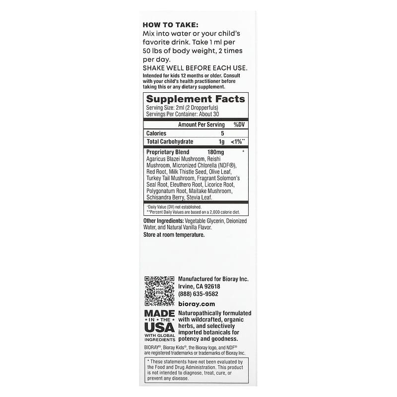 Bioray Kids NDF Calm Vanilla Drops: Liver Support, Stress Relief, Detox, 2 fl oz