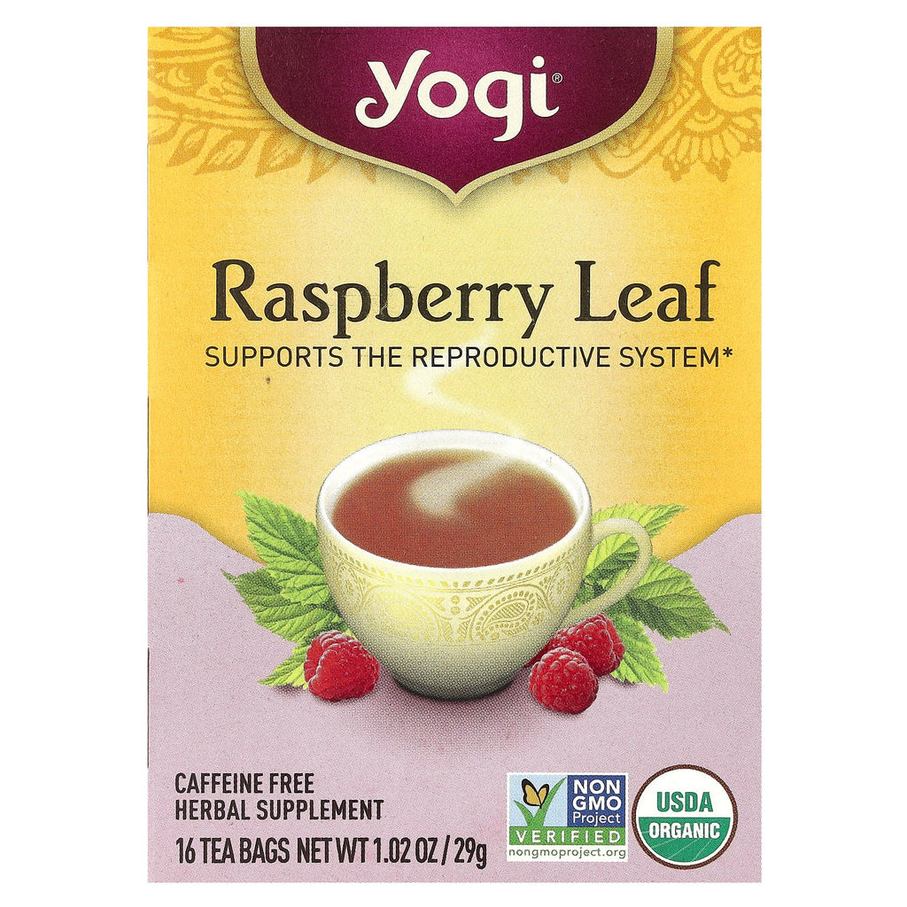 Yogi Organic Raspberry Leaf Herbal Tea, Caffeine-Free, 16 Bags for Women's Wellness