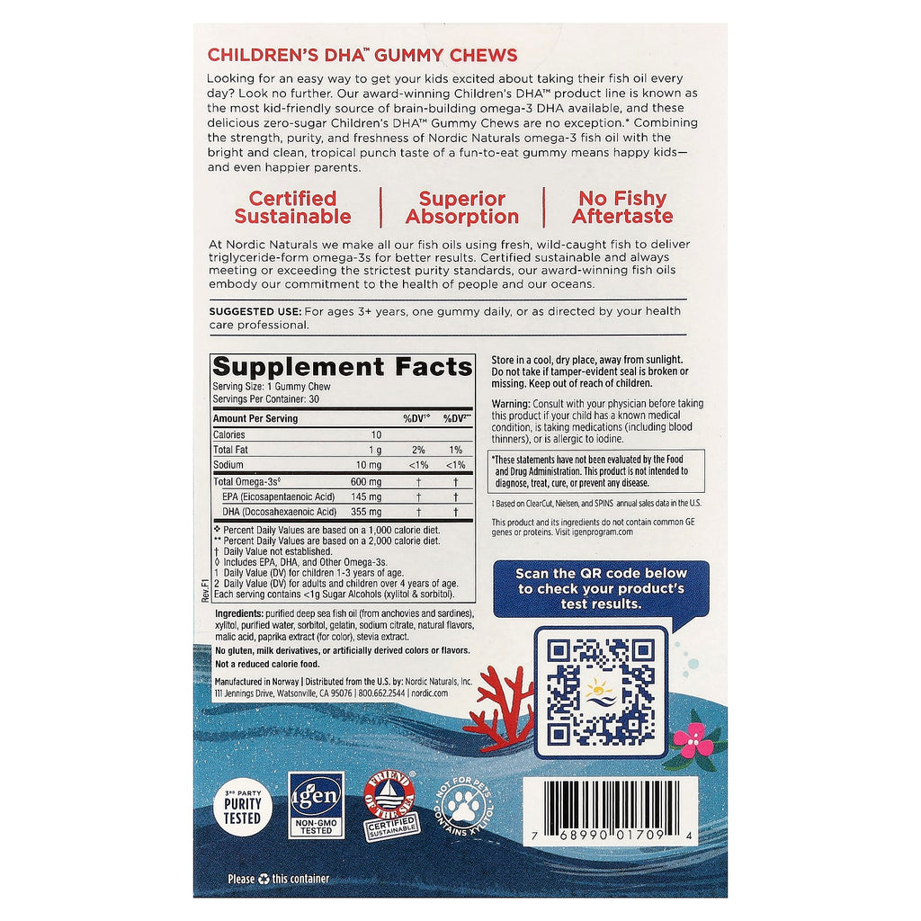 Nordic Naturals Children's DHA Gummy Chews: Tropical Punch, Omega-3 Brain & Immune Support