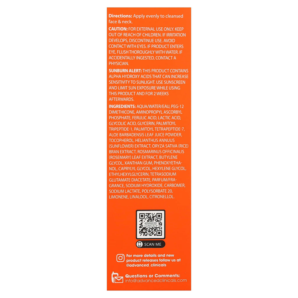 Advanced Clinicals Vitamin C Brightening Face Serum with Ferulic Acid