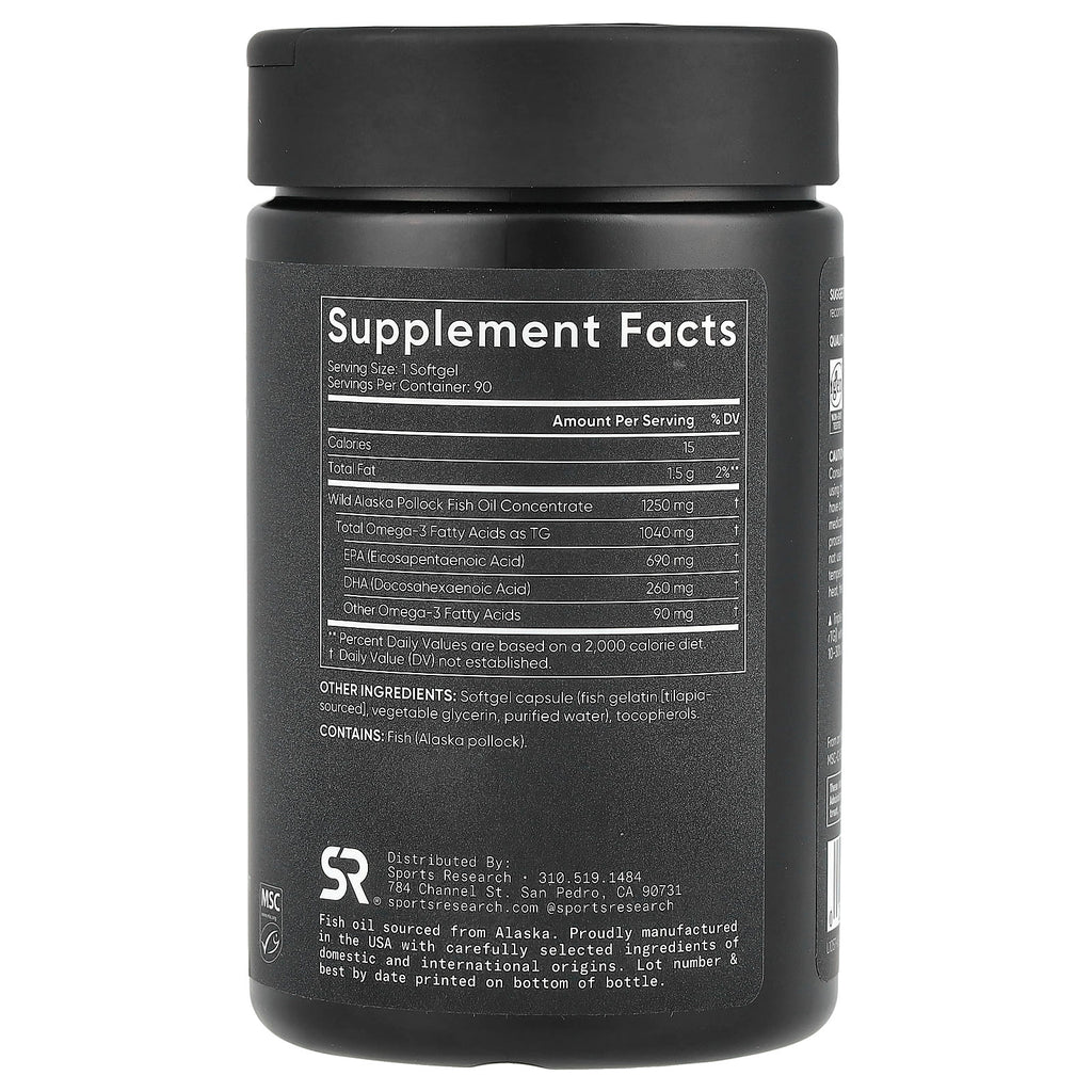 Sports Research Triple Strength Omega-3 Fish Oil, 90 Softgels, Alaskan Pollock