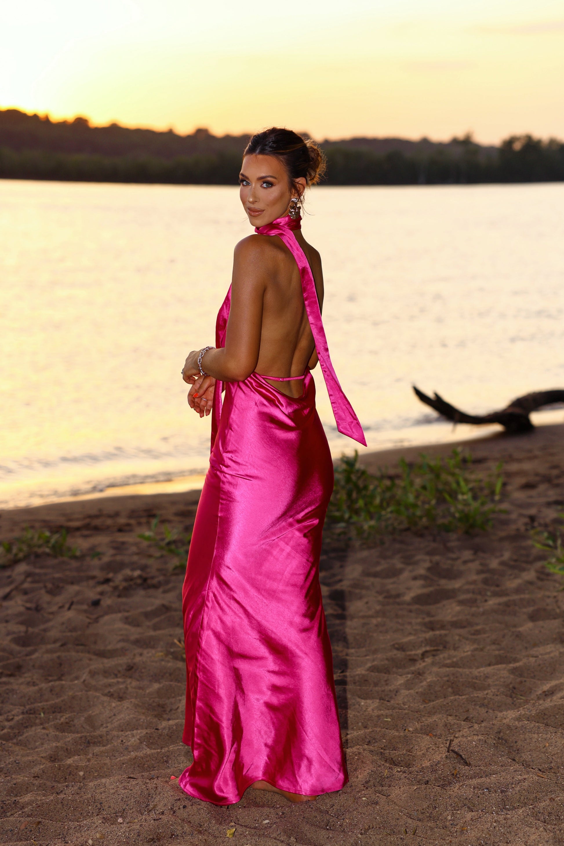 Pink Satin Maxi Dress