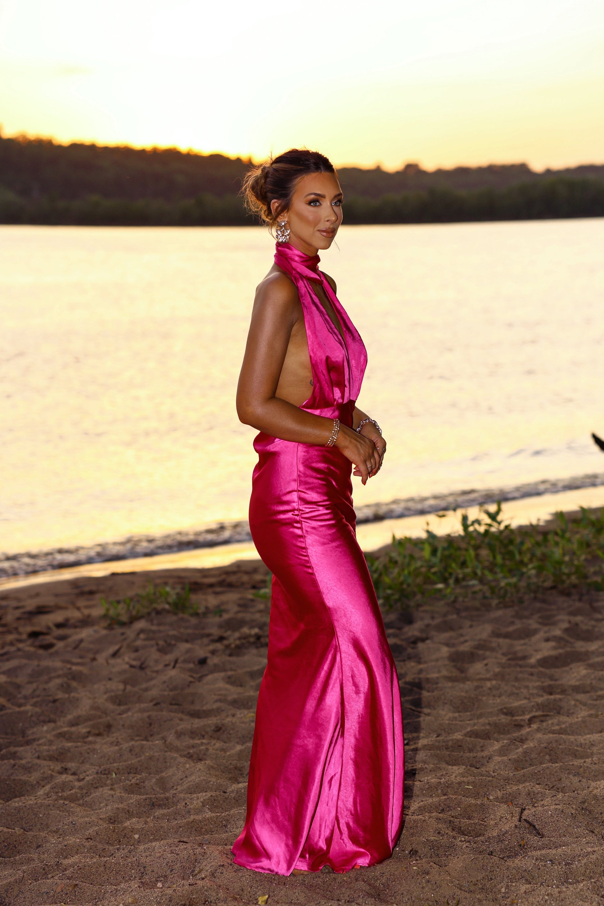 Pink Satin Maxi Dress