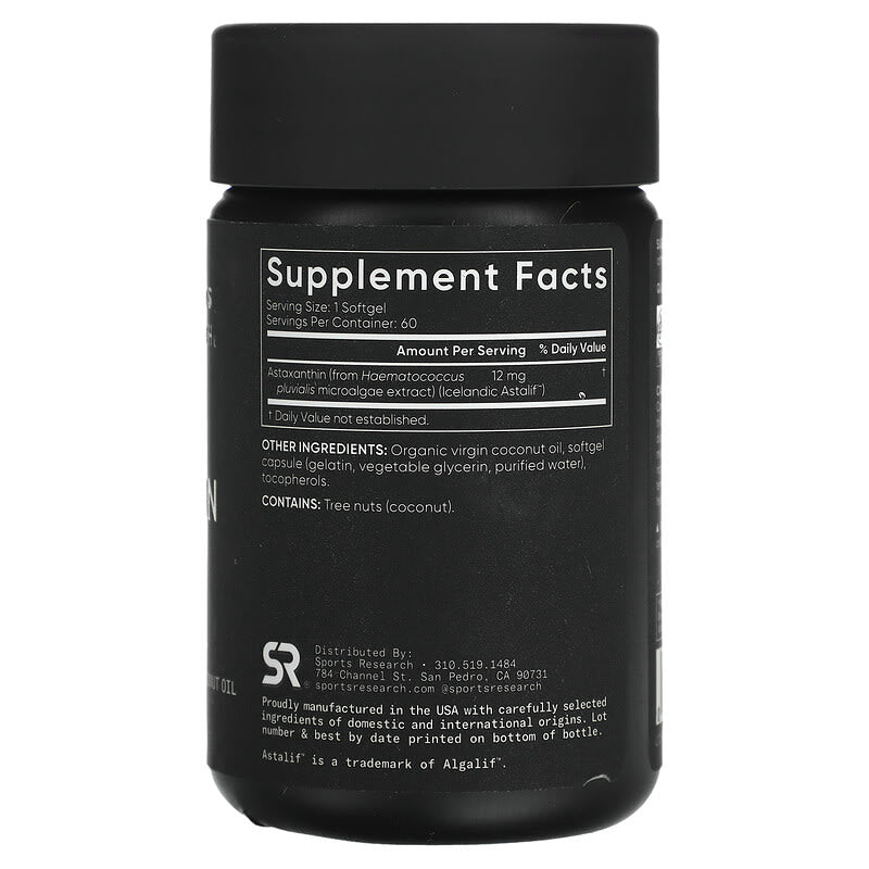 Sports Research Triple Strength Astaxanthin 12mg Softgels - 60 Count Antioxidant Supplement