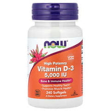 Load image into Gallery viewer, NOW Foods Vitamin D-3 5,000 IU Softgels: High Potency for Bone &amp; Immune Health (240 Count)