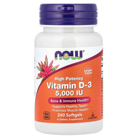 NOW Foods Vitamin D-3 5,000 IU Softgels: High Potency for Bone & Immune Health (240 Count)