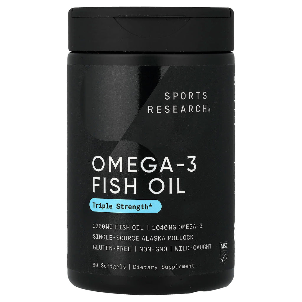Sports Research Triple Strength Omega-3 Fish Oil Softgels for Heart & Brain Health