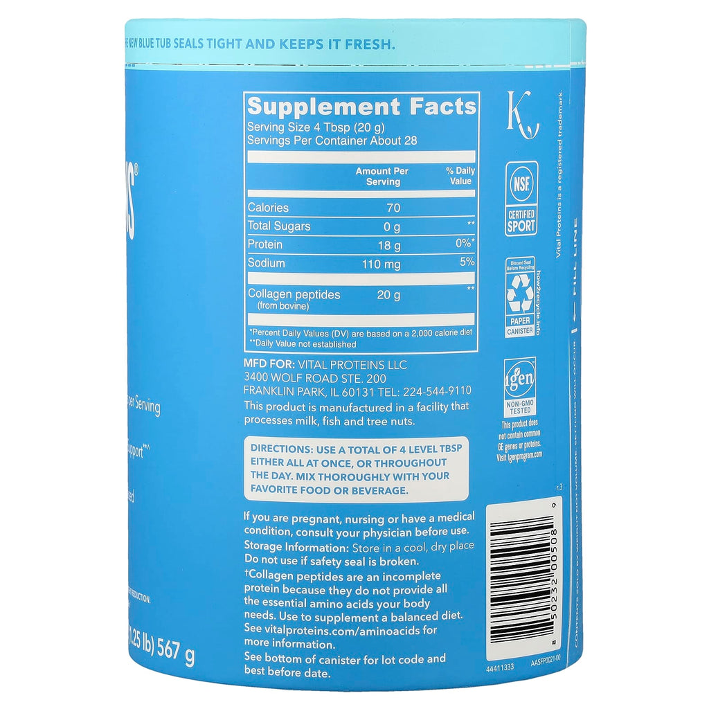 Vital Proteins Unflavored Collagen Peptides Powder 20oz - Grass-Fed for Skin, Hair, Joints