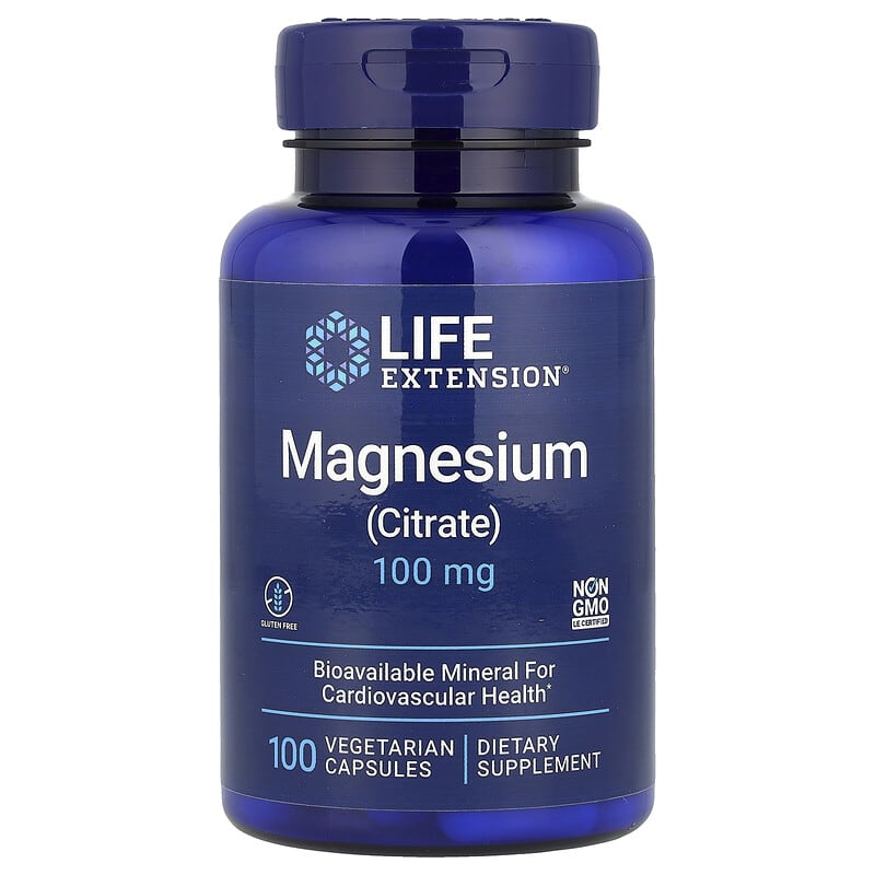 Life Extension Magnesium Citrate 100mg - 100 Vegetarian Capsules for Wellness