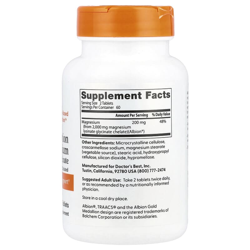 Doctor's Best High Absorption Magnesium Lysinate Glycinate for Muscle Relaxation