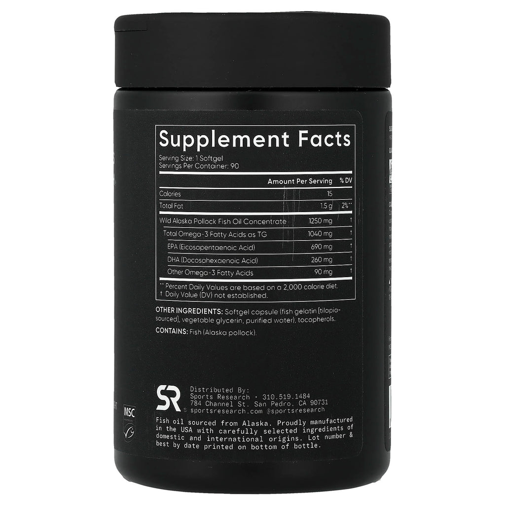 Sports Research Triple Strength Omega-3 Fish Oil Softgels for Heart & Brain Health