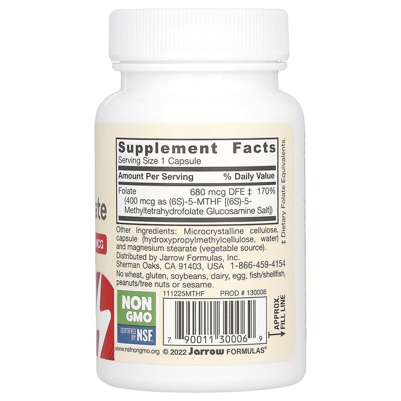 Jarrow Formulas Vegan Methyl Folate 400 mcg: Highly Bioactive Folate for Optimal Health