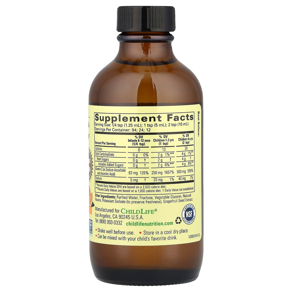 ChildLife Essentials Liquid Vitamin C for Kids, Natural Orange Immune Support