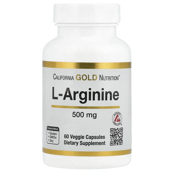 California Gold Nutrition L-Arginine 500mg Veggie Capsules for Nitric Oxide & Vascular Health