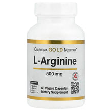 Load image into Gallery viewer, California Gold Nutrition L-Arginine 500mg Veggie Capsules for Nitric Oxide &amp; Vascular Health
