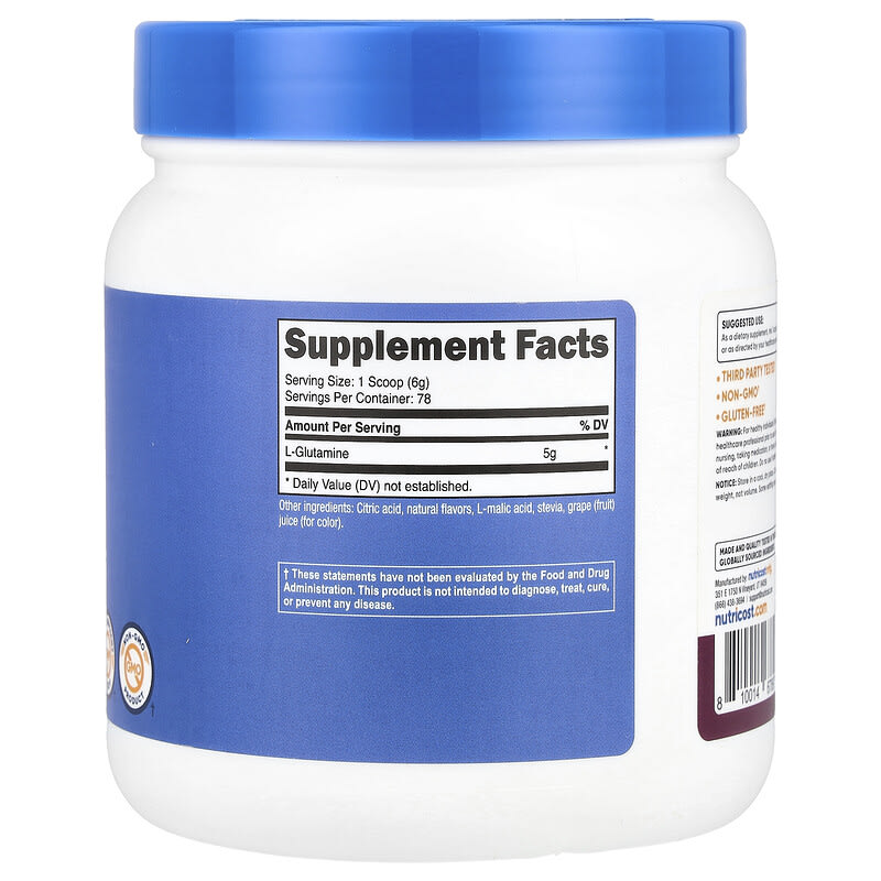 Nutricost L-Glutamine Powder Blackberry Lemonade 17.9 oz (500g) for Muscle Recovery