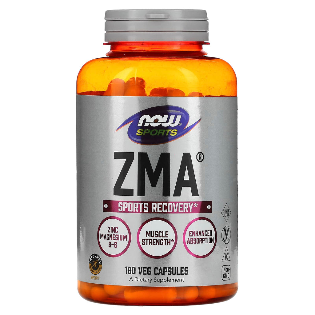 NOW Sports ZMA Zinc Magnesium B-6 Recovery Supplement, 180 Veg Capsules