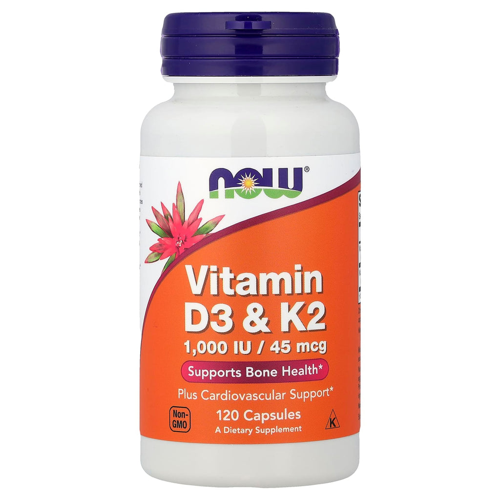 NOW Foods Vitamin D3 & K2 1000 IU 45 mcg Bone Heart Health 120 Capsules