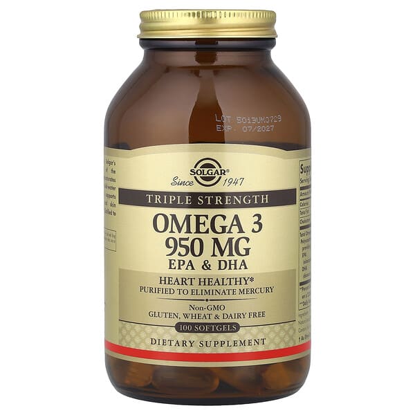 Solgar Triple Strength Omega-3 EPA DHA 950 mg Softgels, 100 Count