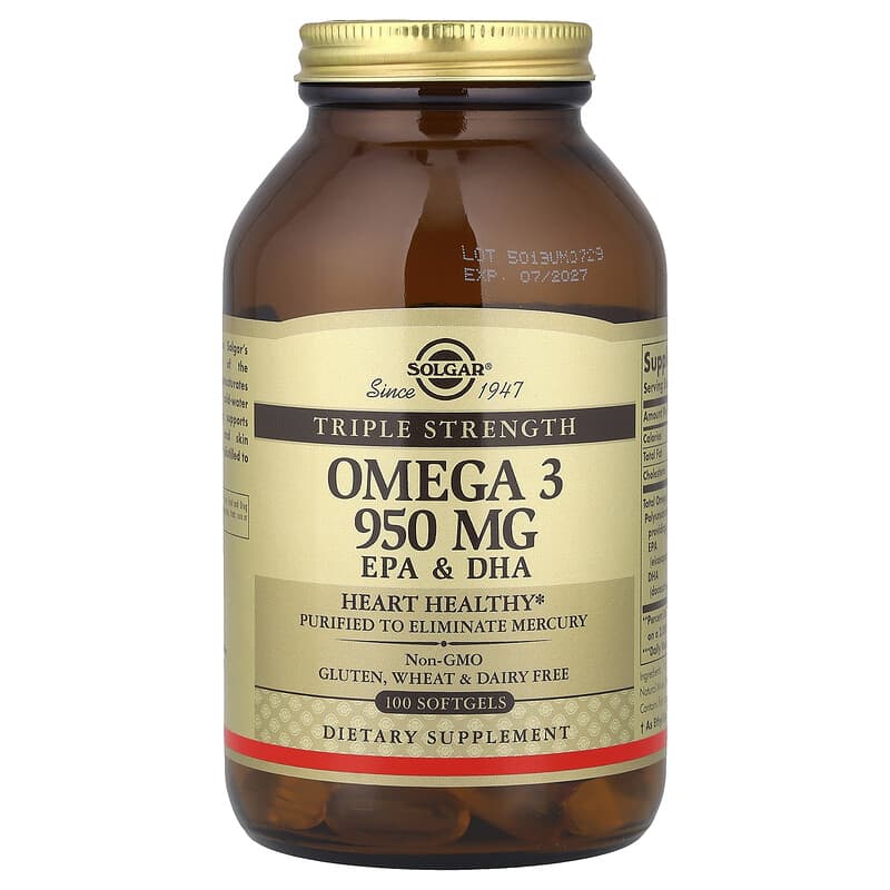 Solgar Triple Strength Omega-3 EPA DHA 950 mg Softgels, 100 Count