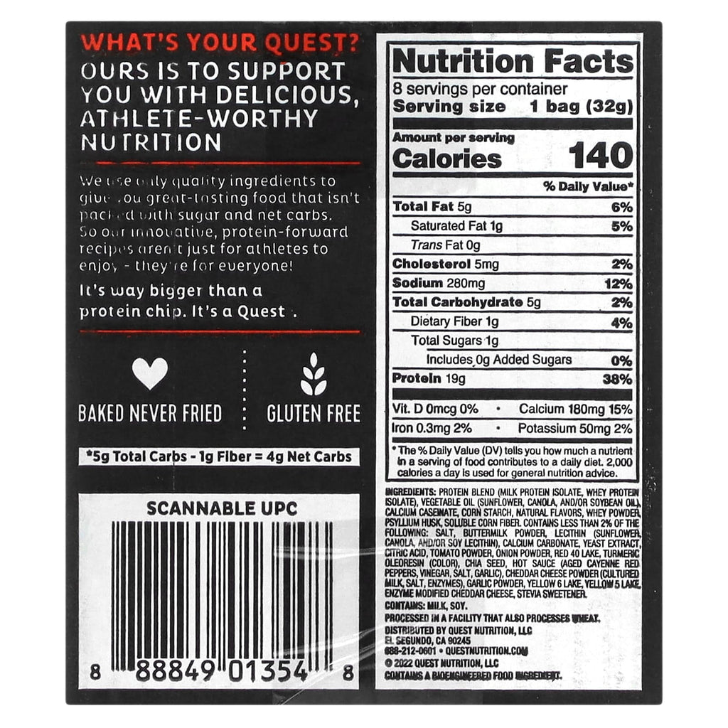 Quest Nutrition Hot & Spicy Tortilla Style Protein Chips - High Protein Low Carb Snack 8-Pack