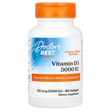 Load image into Gallery viewer, Doctor&#39;s Best Vitamin D3 5000 IU Softgels: Bone, Heart, Immune Support