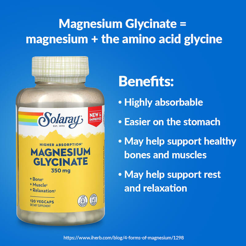 Solaray High Absorption Magnesium Glycinate 350mg VegCaps for Muscle Relaxation