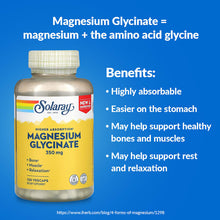 Load image into Gallery viewer, Solaray High Absorption Magnesium Glycinate 350mg VegCaps for Muscle Relaxation