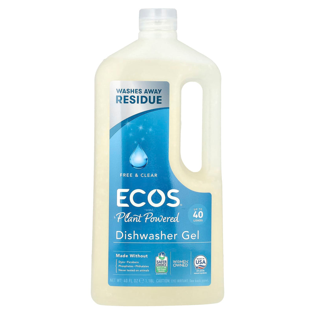 Earth Friendly Plant Powered Dishwasher Gel, Free & Clear, 40 Fl Oz