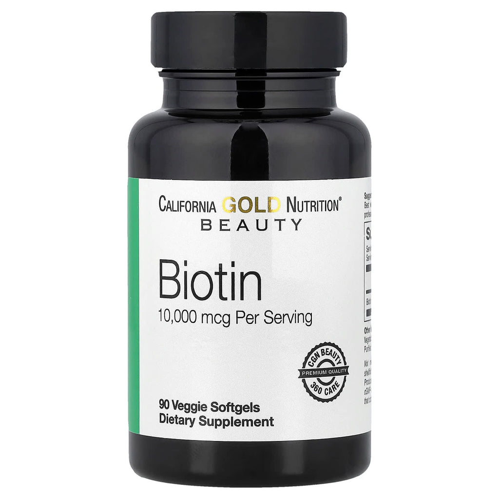 California Gold Nutrition High Potency Biotin 10,000 mcg for Hair, Skin, Nails Health, 90 Veggie Softgels