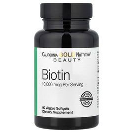 California Gold Nutrition High Potency Biotin 10,000 mcg for Hair, Skin, Nails Health, 90 Veggie Softgels