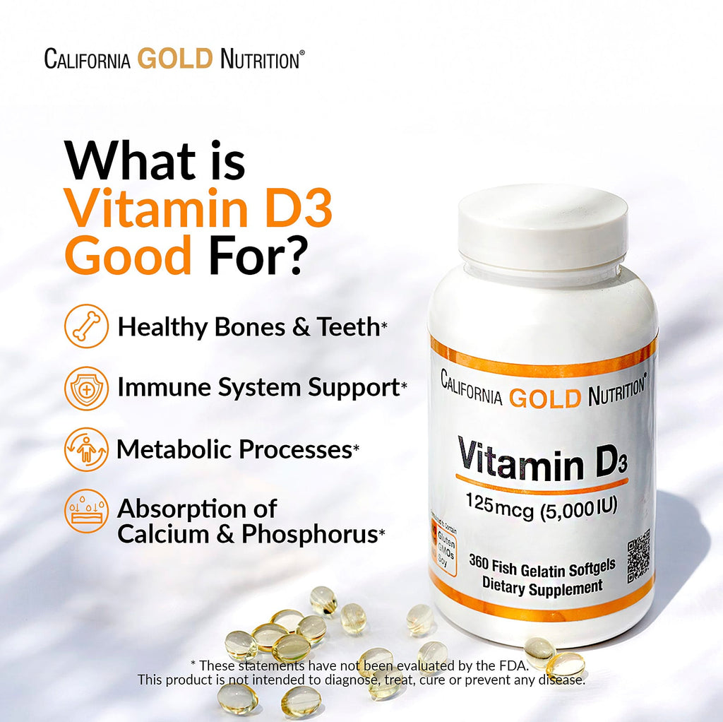 California Gold Nutrition High Potency Vitamin D3 5000 IU Fish Gelatin Softgels 90 Count