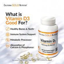 Load image into Gallery viewer, California Gold Nutrition High Potency Vitamin D3 5000 IU Fish Gelatin Softgels 90 Count