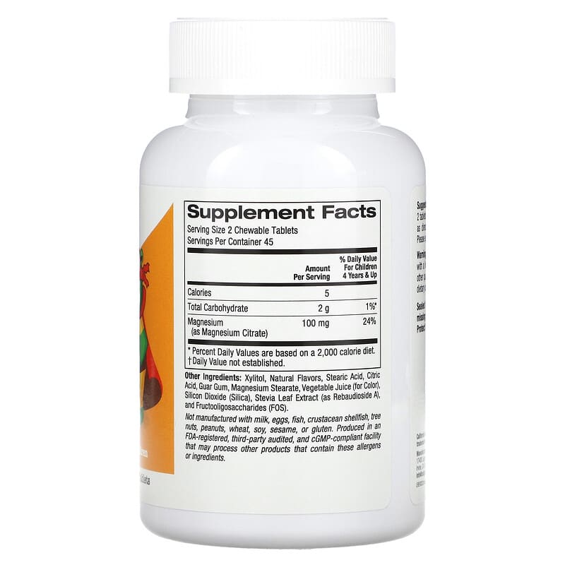 Kids Cherry Chewable Magnesium Tablets, 50mg, 90 Count, for Children's Health