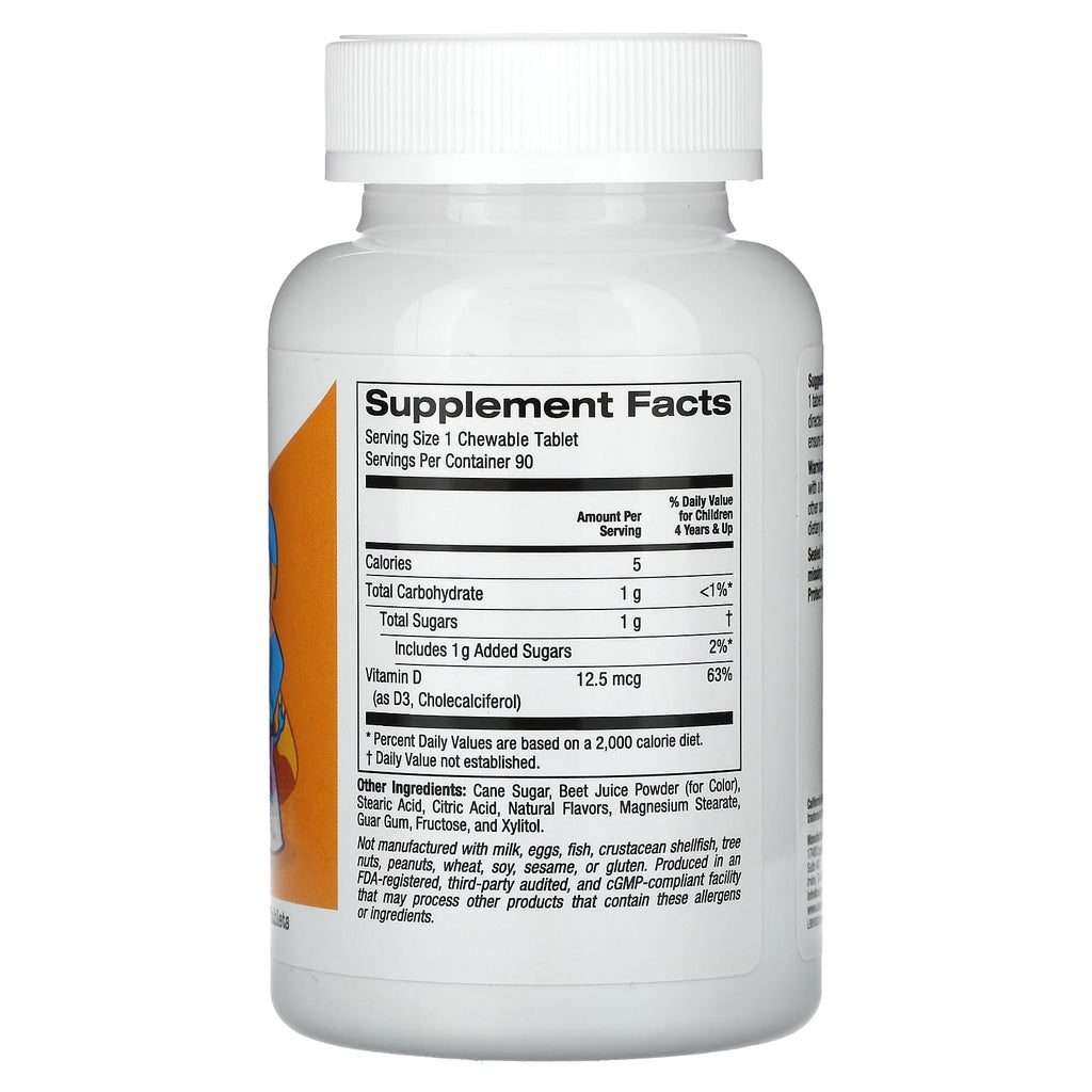 California Gold Nutrition Chewable Vitamin D3 for Children, 500 IU Natural Cherry