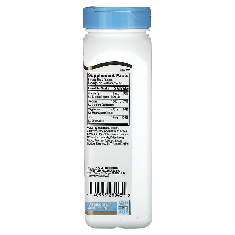 21st Century Calcium Magnesium Zinc + D3 Bone & Immune Support Formula, 250 Tablets