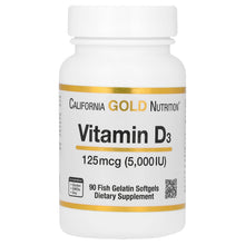 Load image into Gallery viewer, California Gold Nutrition High Potency Vitamin D3 5000 IU Fish Gelatin Softgels 90 Count