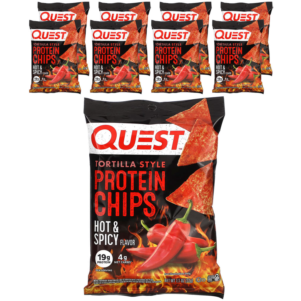 Quest Nutrition Hot & Spicy Tortilla Style Protein Chips - High Protein Low Carb Snack 8-Pack