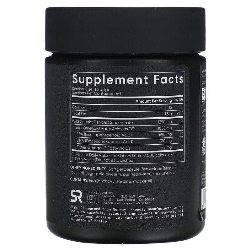Sports Research Triple Strength Omega-3 Fish Oil Softgels for Brain and Heart Health