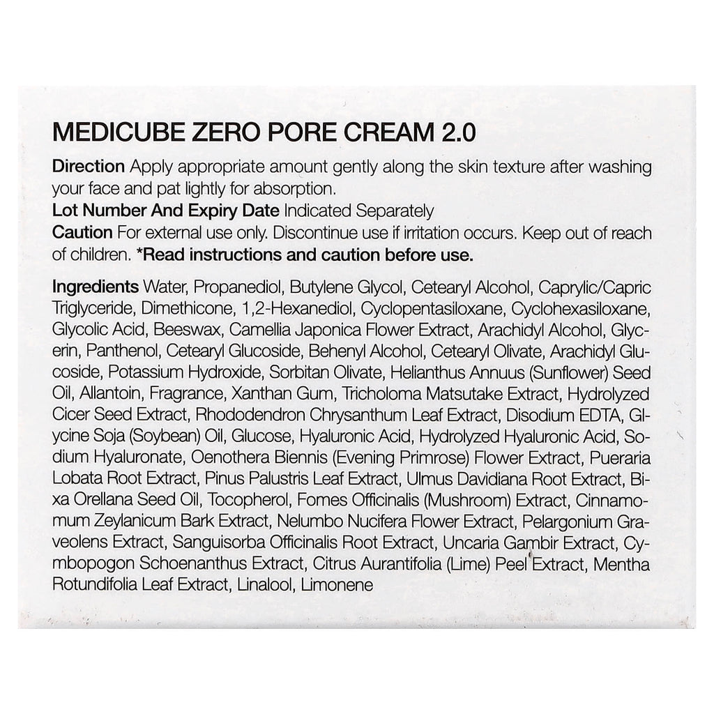 Medicube Zero Pore Cream 2.0: Advanced Hydrating Facial Treatment for Minimized Pores