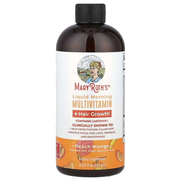 MaryRuth's Liquid Morning Multivitamin + Hair Growth, Peach Mango, 15.22 fl oz