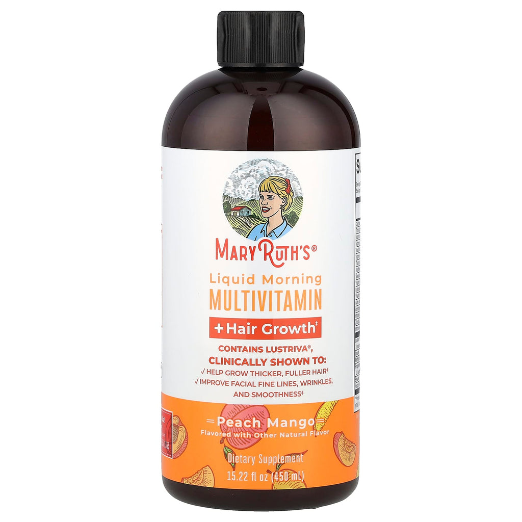 MaryRuth's Liquid Morning Multivitamin + Hair Growth, Peach Mango, 15.22 fl oz