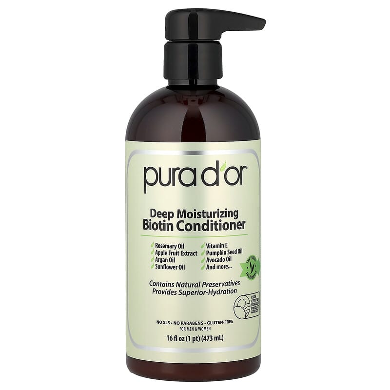 Pura D'or Deep Moisturizing Biotin Conditioner for Healthy Hair Growth, 16 fl oz