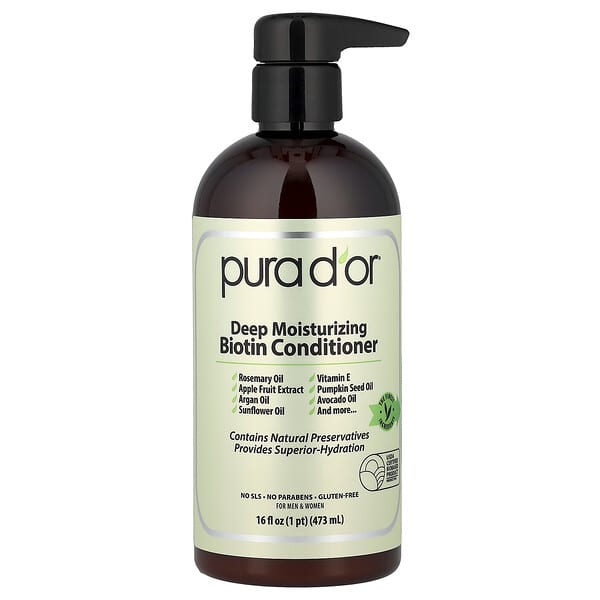 Pura D'or Deep Moisturizing Biotin Conditioner for Healthy Hair Growth, 16 fl oz