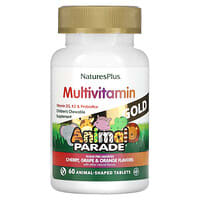 Load image into Gallery viewer, NaturesPlus Animal Parade Gold Children&#39;s Chewable Multivitamin: D3, K2, Probiotics, Sugar-Free, 60 Animal Tablets