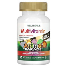 Load image into Gallery viewer, NaturesPlus Animal Parade Gold Children&#39;s Chewable Multivitamin: D3, K2, Probiotics, Sugar-Free, 60 Animal Tablets